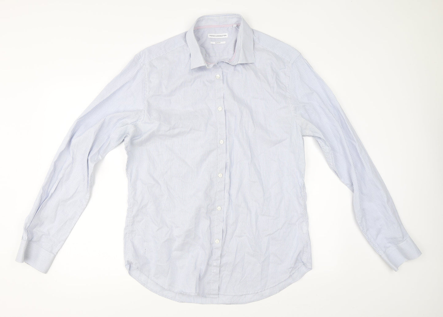 French Connection Mens Blue Striped   Dress Shirt Size 42