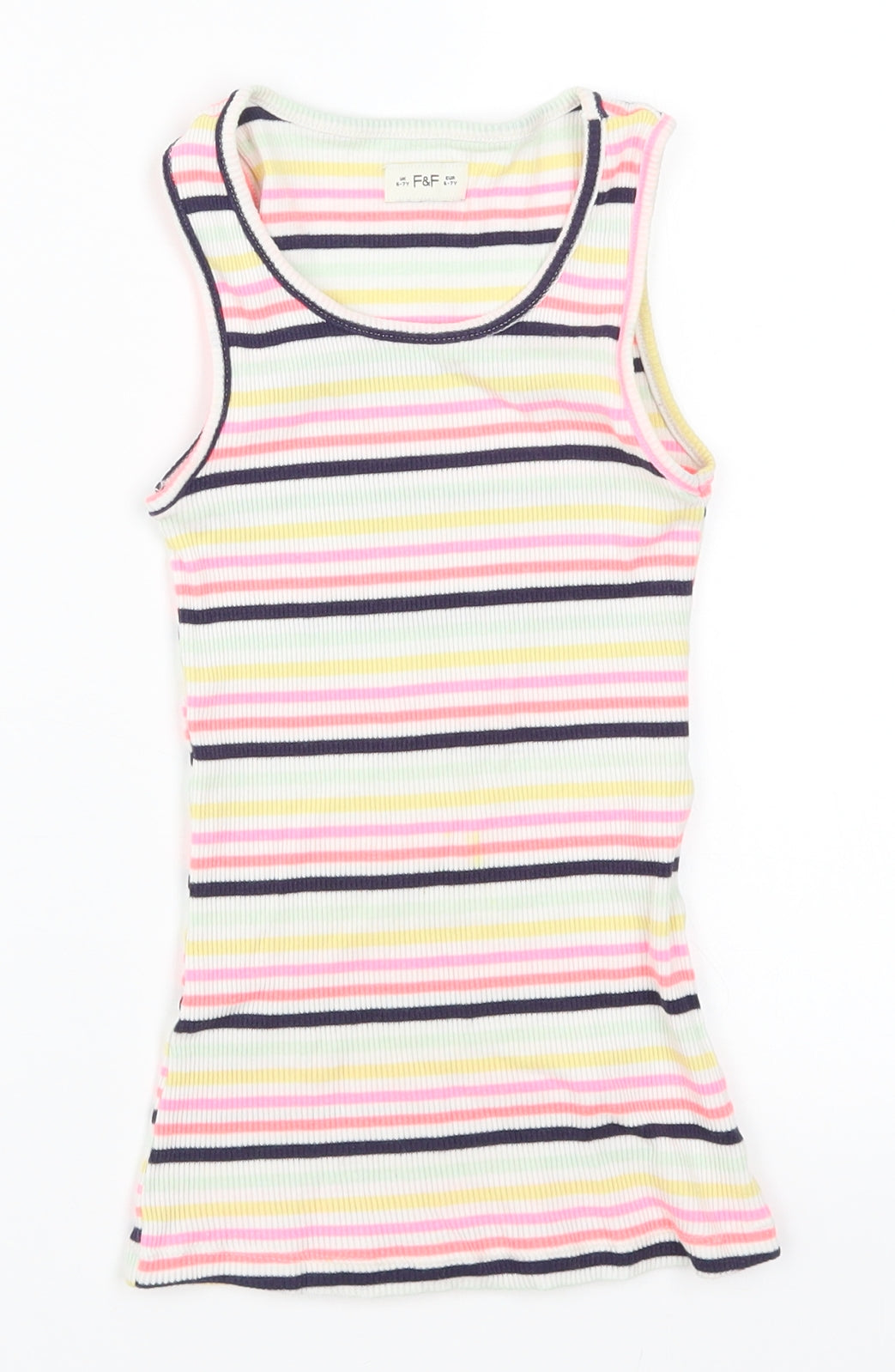 F&F Girls Multicoloured Striped  Basic Tank Size 6-7 Years