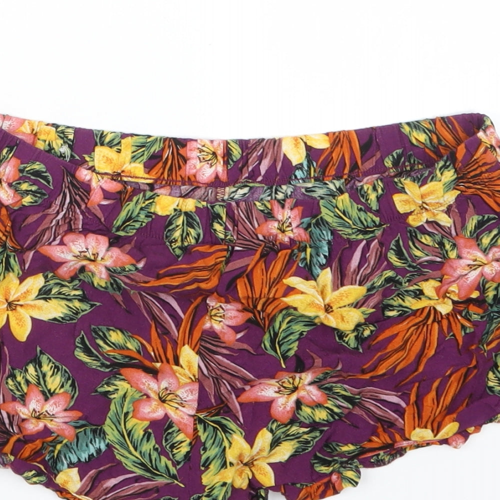 Love to Lounge Womens Purple Floral  Hot Pants Shorts Size 10