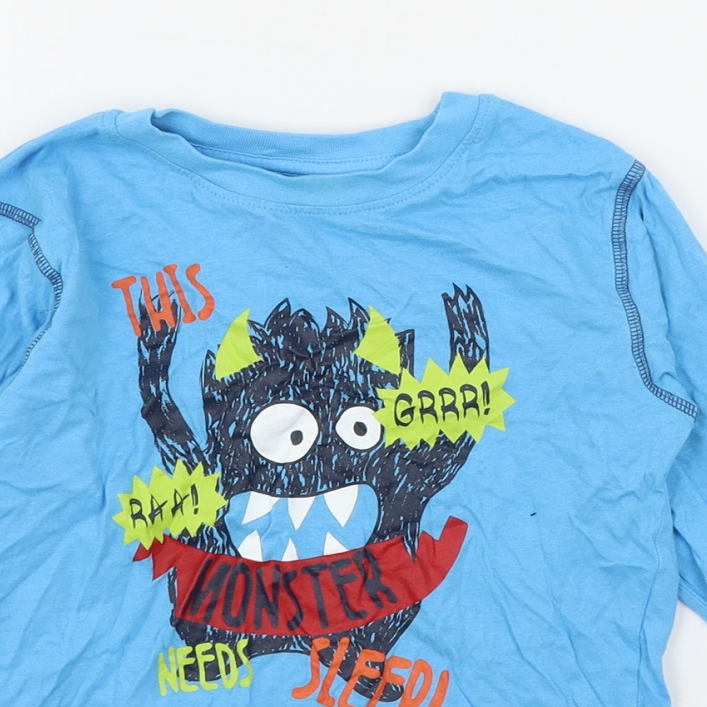 Preworn Boys Blue Geometric Jersey Basic T-Shirt Size 6-7 Years  - Monster Lewis