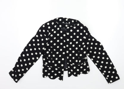 Additional front view of Atmosphere women’s black polka dot rayon jacket, size UK 8