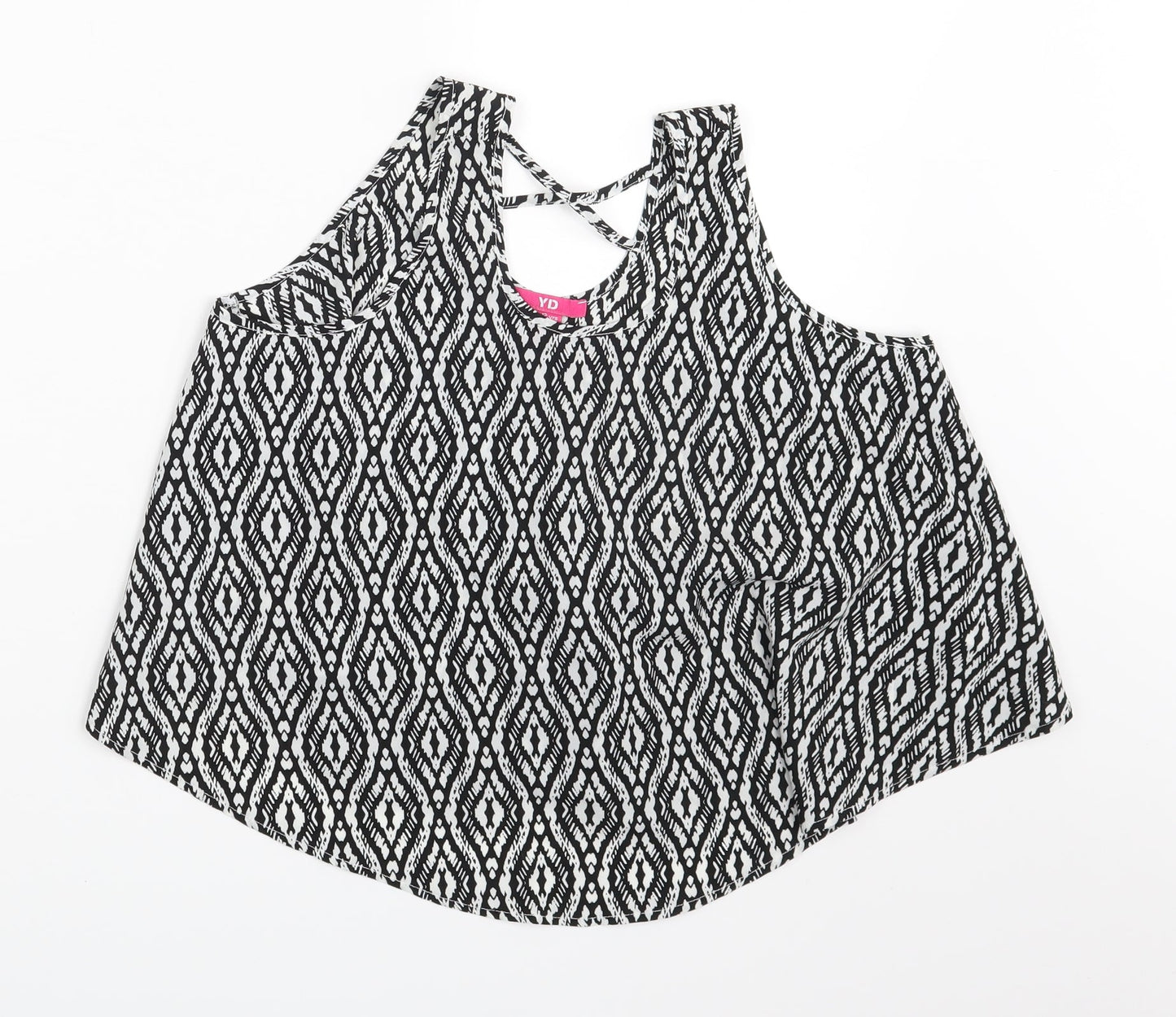 YD Girls Black Argyle/Diamond  Basic Blouse Size 11-12 Years