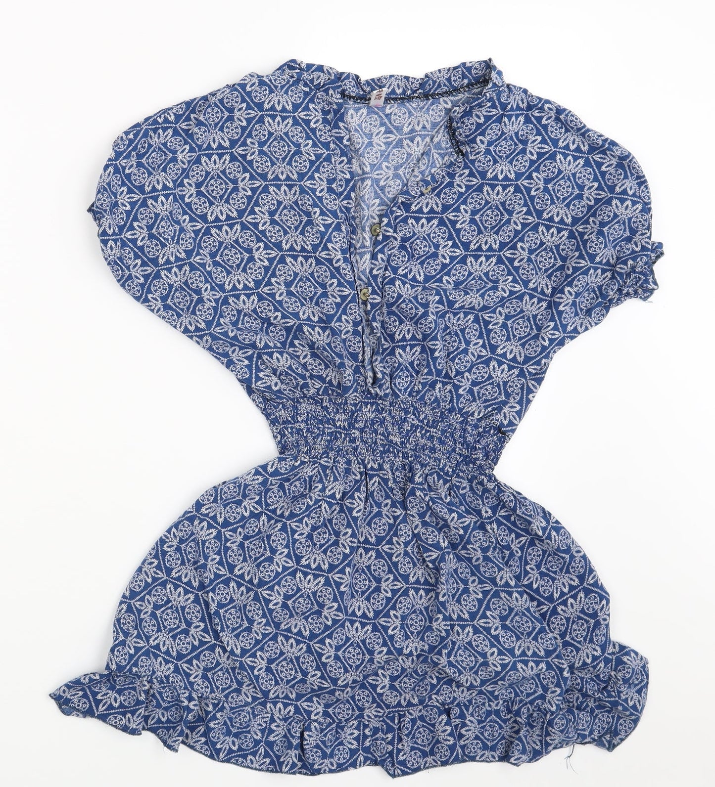 Preworn Womens Blue Floral  Basic Blouse Size S