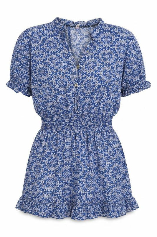 Preworn Womens Blue Floral  Basic Blouse Size S