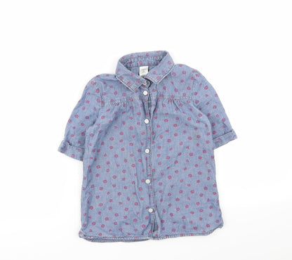 Additional front view of carters girls’ blue geometric basic button-up, size 5, years