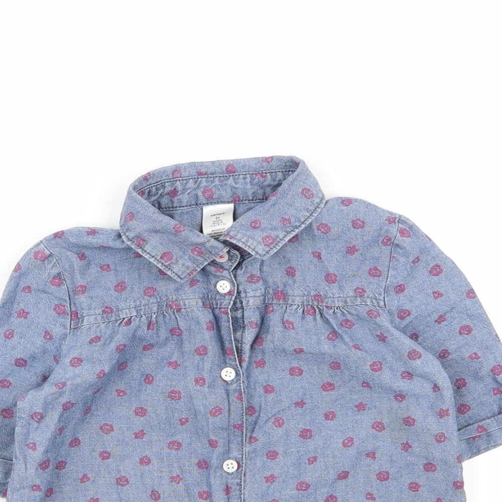 carters Girls Blue Geometric  Basic Button-Up Size 5 Years