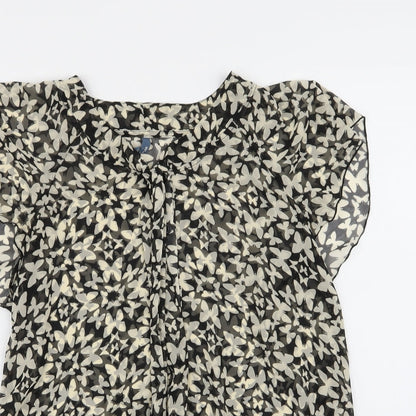 Close-up detail of evie women’s multicoloured floral basic blouse, size UK 10