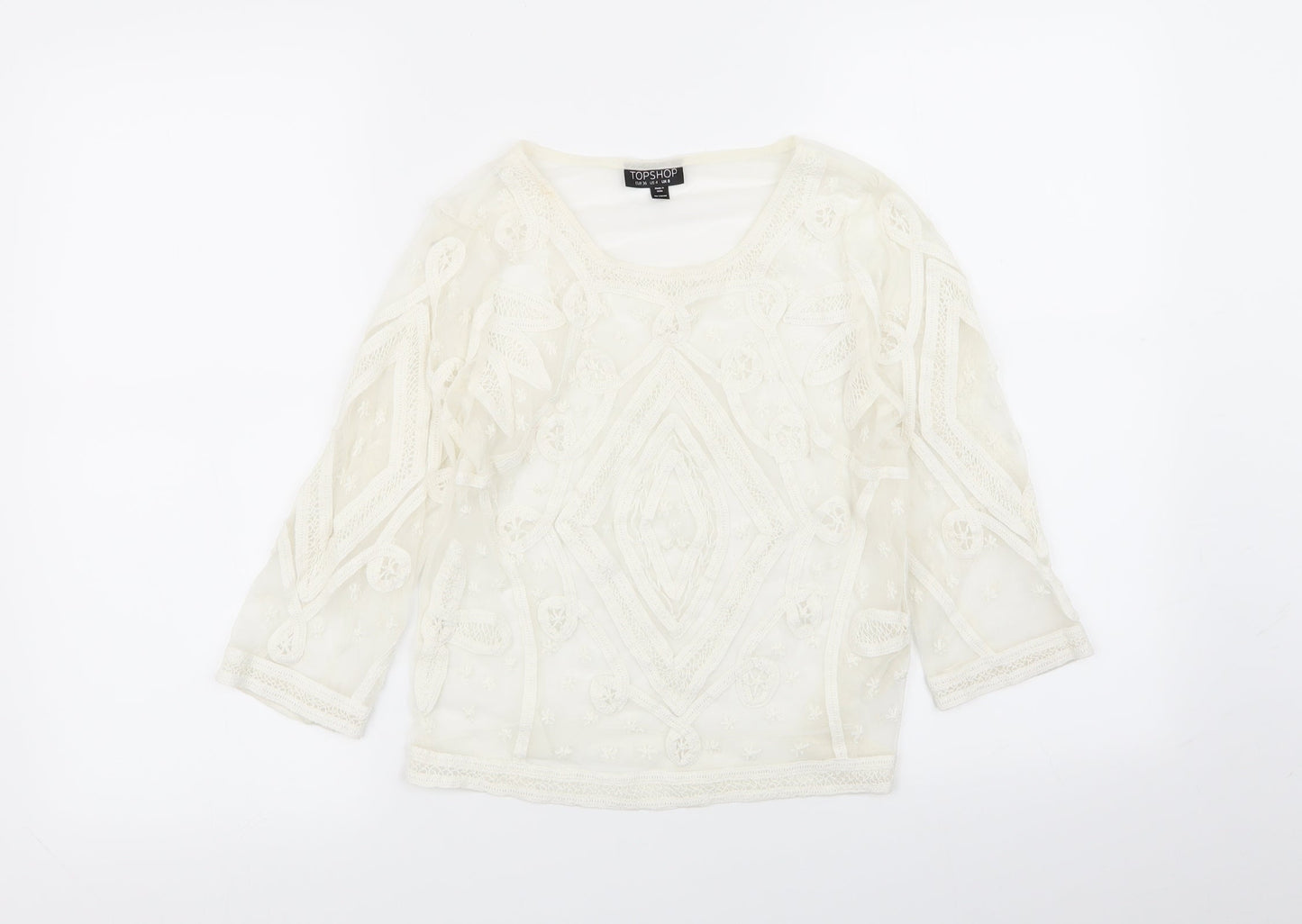 Topshop Womens Ivory Geometric  Basic T-Shirt Size 8