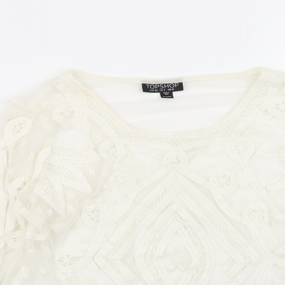 Topshop Womens Ivory Geometric  Basic T-Shirt Size 8