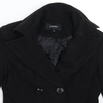 Close-up detail of Papaya women’s black jacket blazer, size UK 10