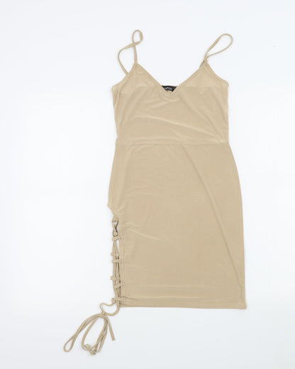 Boohoo Womens Beige Colourblock  A-Line  Size 6