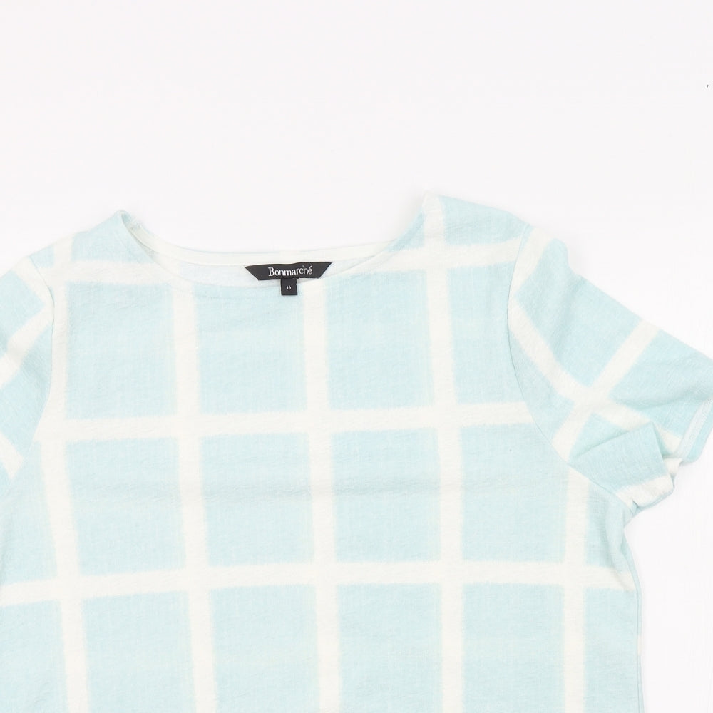 Bonmarché Womens Blue Check  Basic T-Shirt Size 16