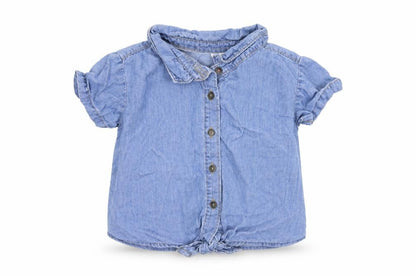 Front view of CARTER'S girls’ blue basic button-up, size 2, years