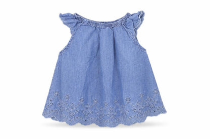 Front view of BABY B'GOSH girls’ blue colourblock basic blouse, size 2, years