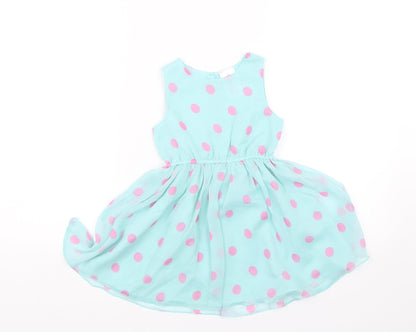 Additional front view of E-vie Angel girls’ blue polka dot tank dress, size 2, years
