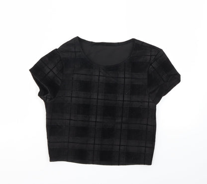 Preworn Womens Black Check  Basic T-Shirt Size 8