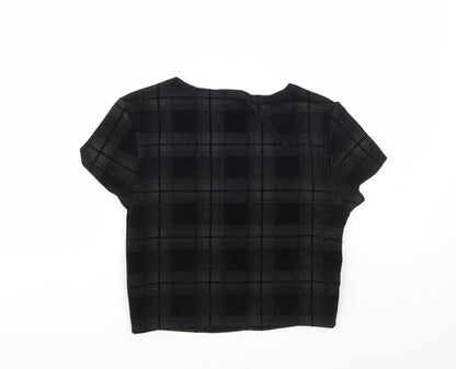 Preworn Womens Black Check  Basic T-Shirt Size 8