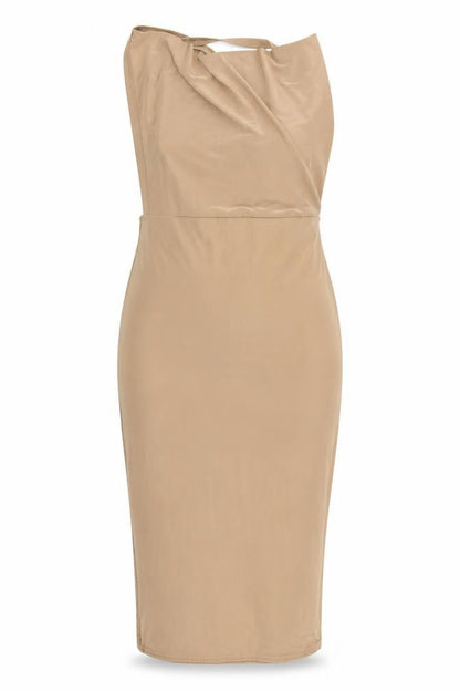 Front view of Missguided women’s beige bodycon, size UK 8