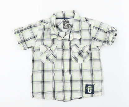 Additional front view of H&M boys’ green plaid basic button-up, size 12, months
