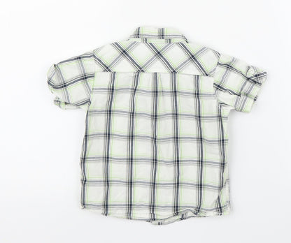 Back view of H&M boys’ green plaid basic button-up, size 12, months