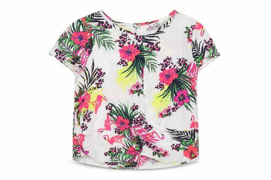 Front view of M&Co girls’ white floral basic t-shirt, size 7-8, years