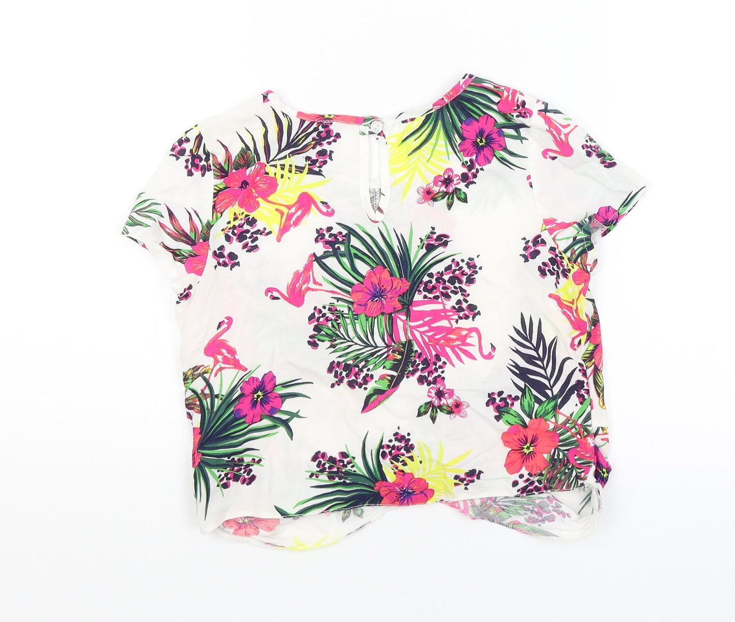 M&Co Girls White Floral  Basic T-Shirt Size 7-8 Years