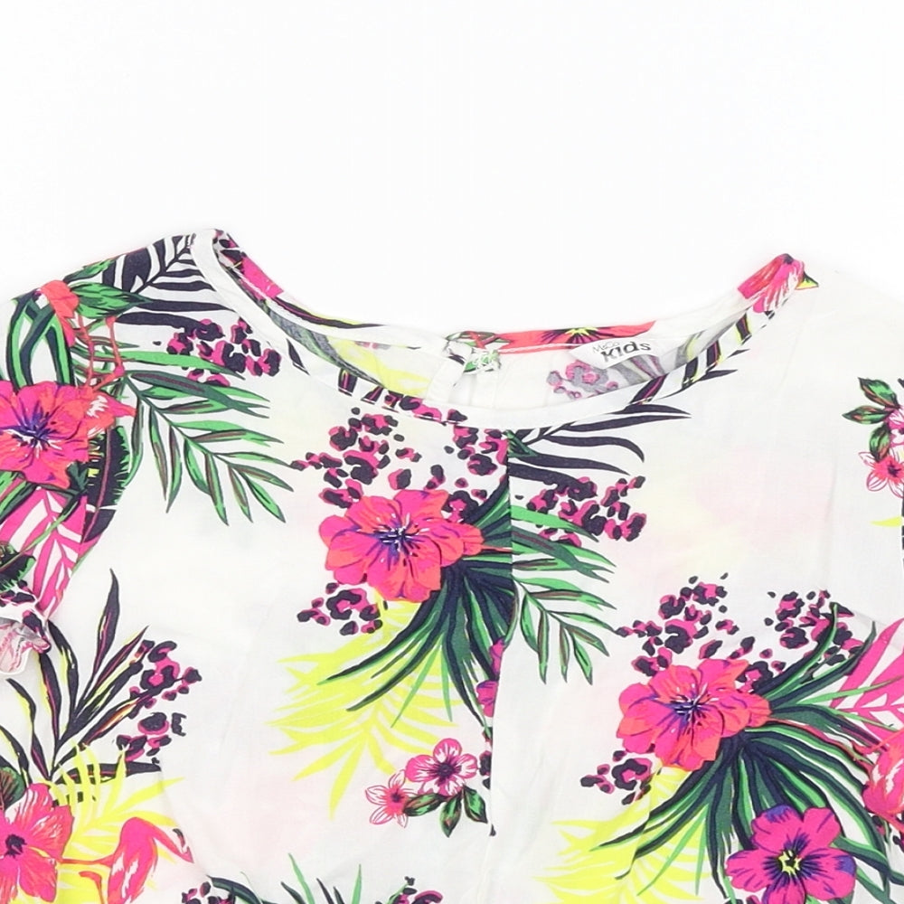 M&Co Girls White Floral  Basic T-Shirt Size 7-8 Years