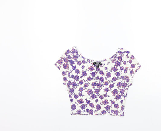 Topshop Womens White Floral  Basic T-Shirt Size 8