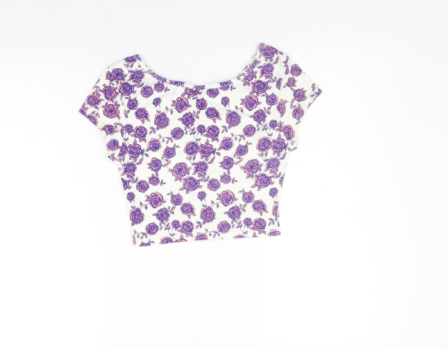 Topshop Womens White Floral  Basic T-Shirt Size 8