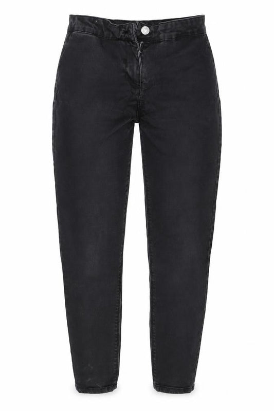 Front view of Papaya women’s black denim skinny jeans, size UK 12, 22-inch leg