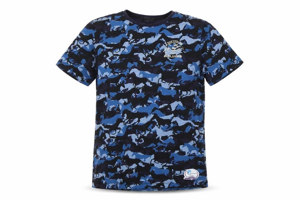 H&M Girls Blue Camouflage  Basic T-Shirt Size M  - Showjumping