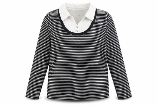 Bonmarché Womens Black Striped Pullover Jumper Size L