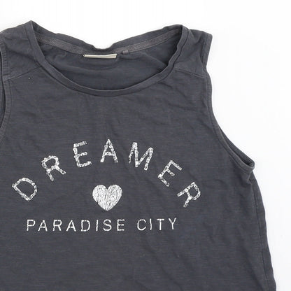 Close-up detail of Next girls’ grey basic tank, size 12, years