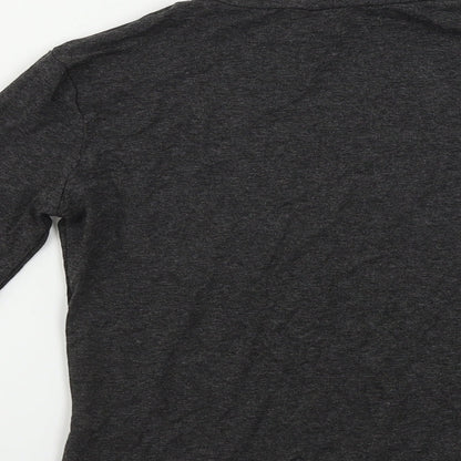 Brand and care label for ASOS women’s grey basic t-shirt, size UK 10