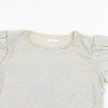 Close-up detail of Next girls’ beige basic t-shirt, size 11, years