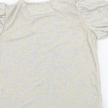 Brand and care label for Next girls’ beige basic t-shirt, size 11, years
