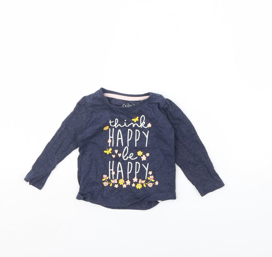 Young Dimension Girls Blue   Basic T-Shirt Size 9-12 Months  - Happy