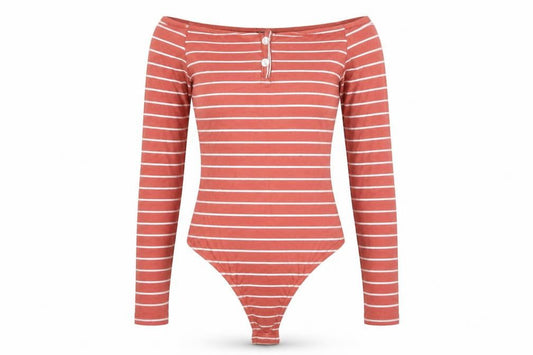 Front view of Missguided women’s orange striped bodysuit one-piece, size UK 8