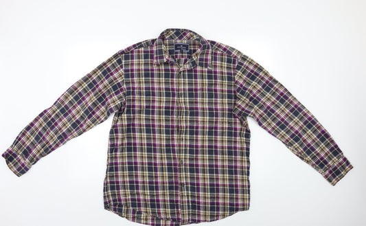 M&S Mens Multicoloured Check   Button-Up Size L