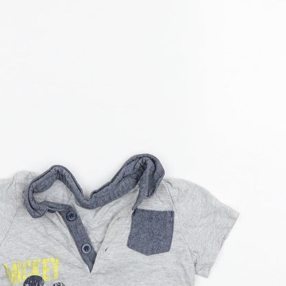 Close-up detail of Disney boys’ grey basic polo, size 12-18, months