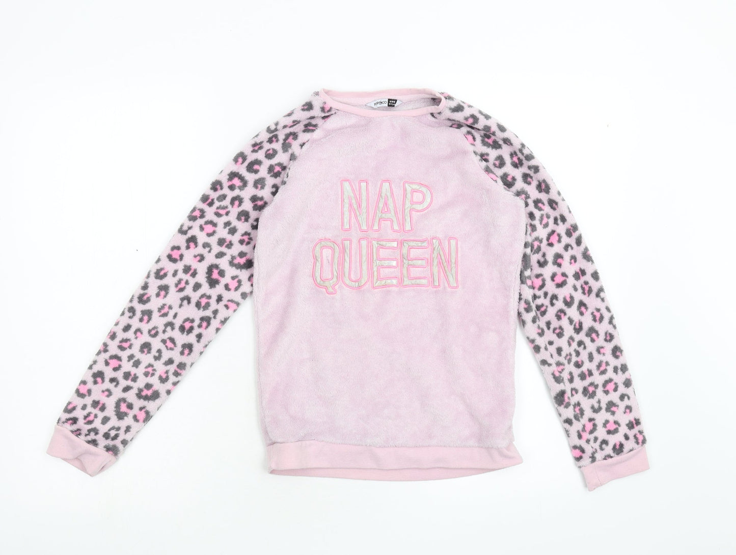 Pep & Co Girls Pink Animal Print Fleece Top Pyjama Top Size 10-11 Years