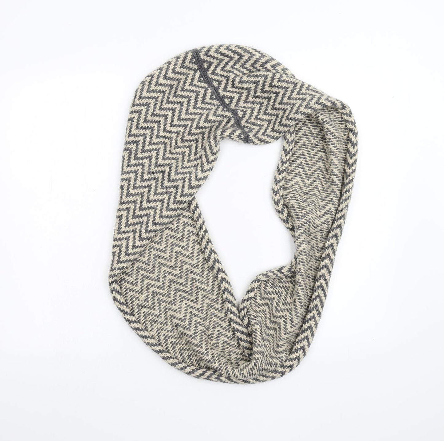 Preworn Unisex Grey Striped Knit  Scarf