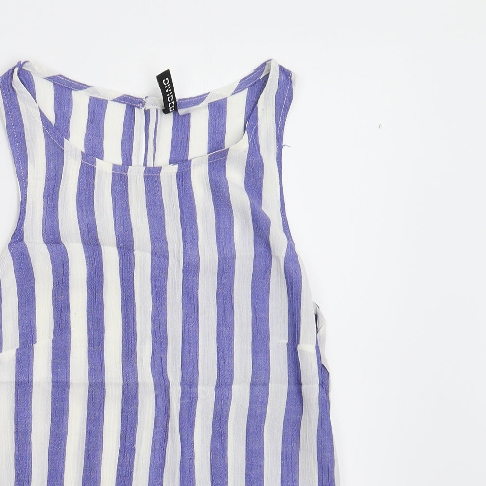 Divided Womens Blue Striped  Basic Tank Size 4