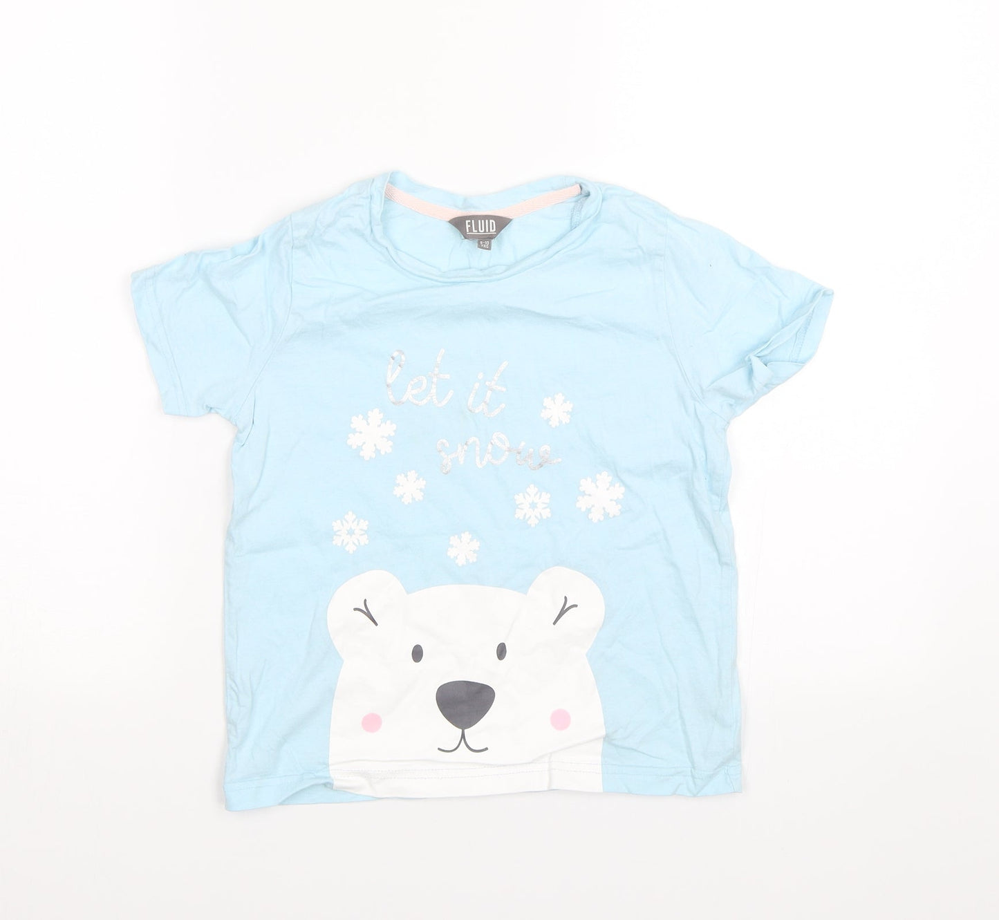 Fluid Girls Blue   Basic T-Shirt Size 9-10 Years  - Let it snow