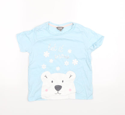 Additional front view of Fluid girls’ blue basic t-shirt, size 9-10, years - let it snow