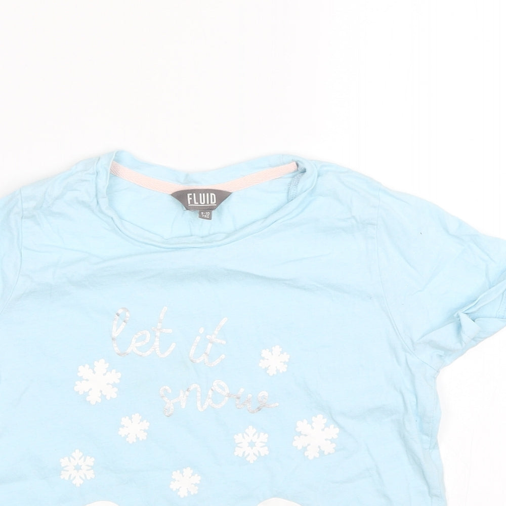 Fluid Girls Blue   Basic T-Shirt Size 9-10 Years  - Let it snow
