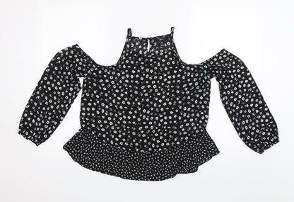 Additional front view of New Look girls’ black floral basic blouse, size 14, years