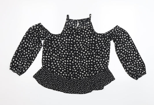 New Look Girls Black Floral  Basic Blouse Size 14 Years