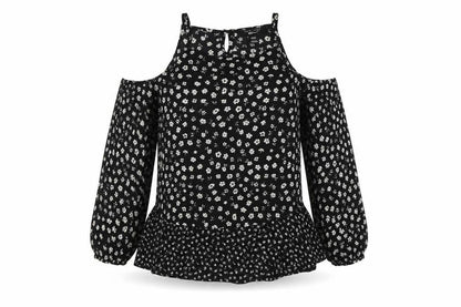 Front view of New Look girls’ black floral basic blouse, size 14, years