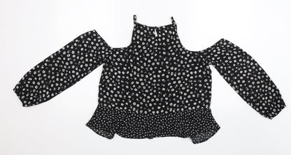 Back view of New Look girls’ black floral basic blouse, size 14, years